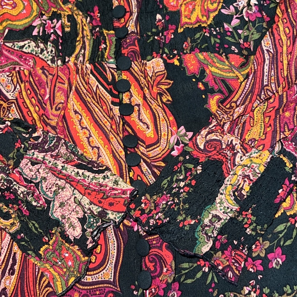 NWOT Zara paisley print smocked a neck button down dress Size XS - Picture 8 of 12
